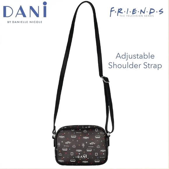 Danielle Nicole Friends Central Perk Logo Crossbody Black Bag Zip Top Closure - Picture 5 of 16